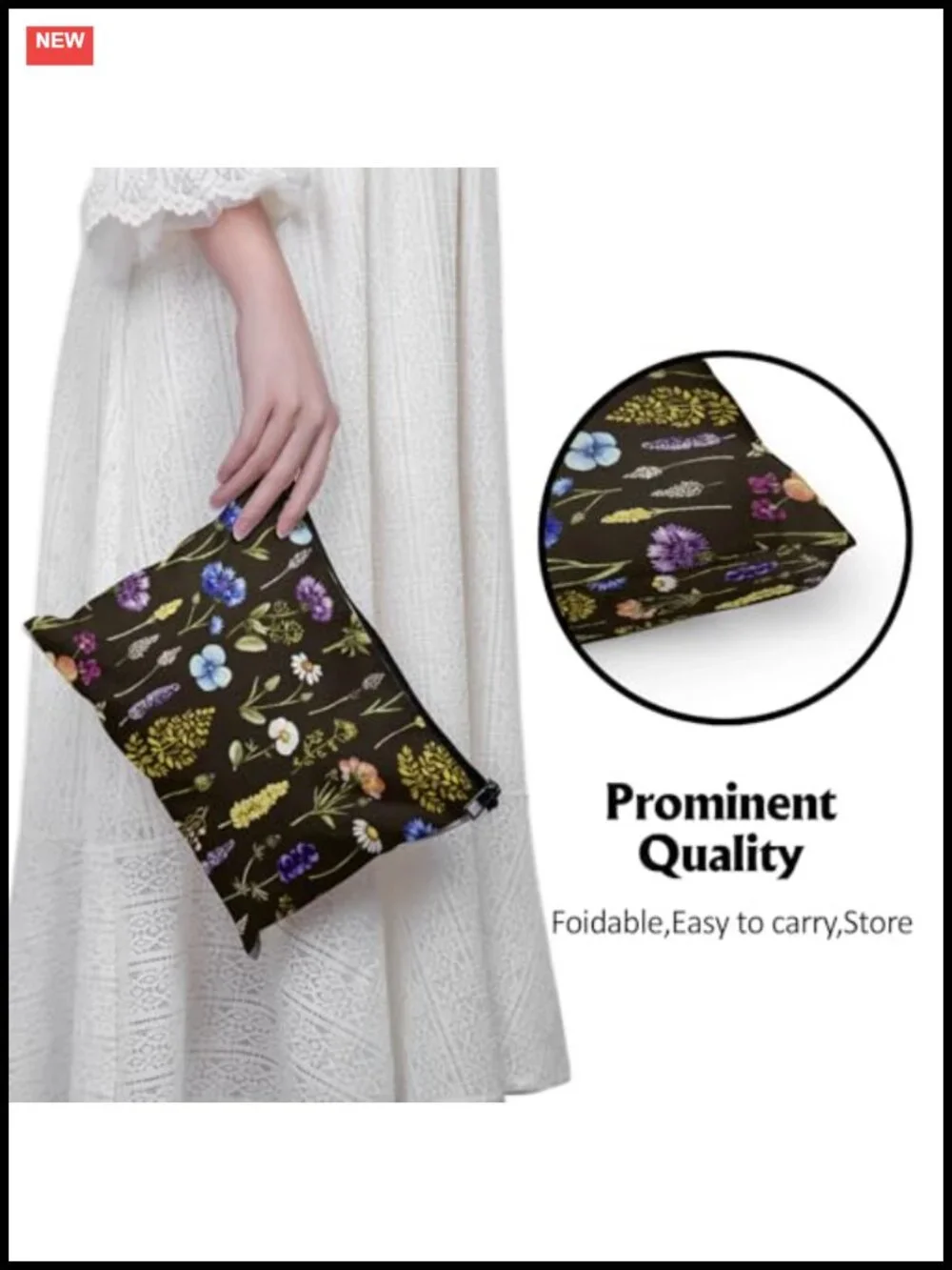 Large Floral Linen Cosmetic Bag Travel Toiletry Organizer with Zipper